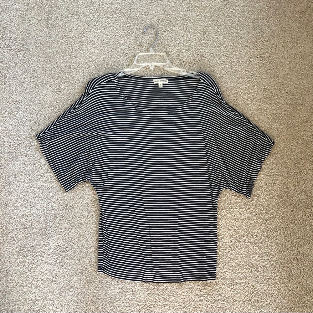 Zenana Black White Striped Batwing Dolman Boat Neck Oversized Knit Top Size S